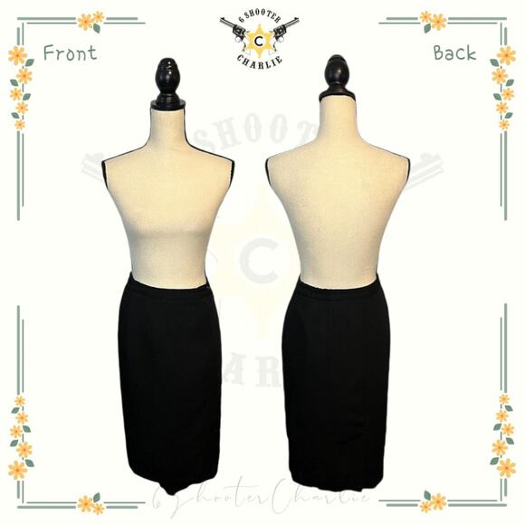 Vintage 80s Joan Leslie Size 12 Black Midi Professional Pencil Skirt - Picture 1 of 7